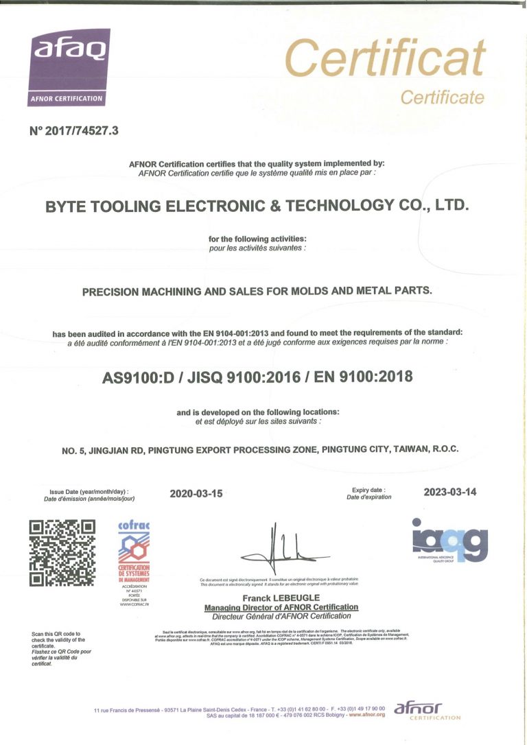 Historical AS9100:D certificate, expiry 14 March 2023